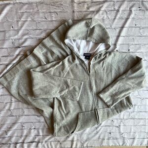 Lands' End Full Length Zip Womens Sweatshirt Gray Cardigan Cozy Hooded Sweater M